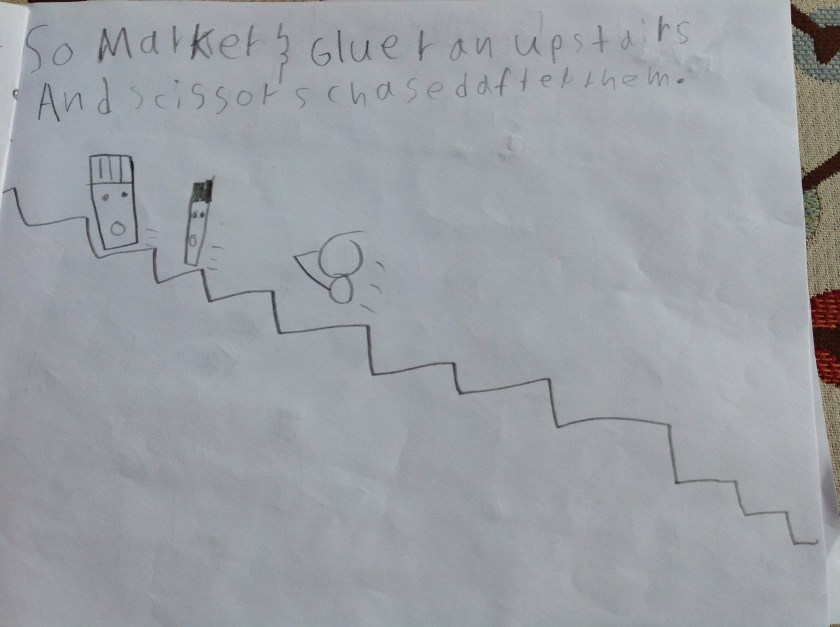 So Marker & Glue ran upstairs and scissors chased after them.